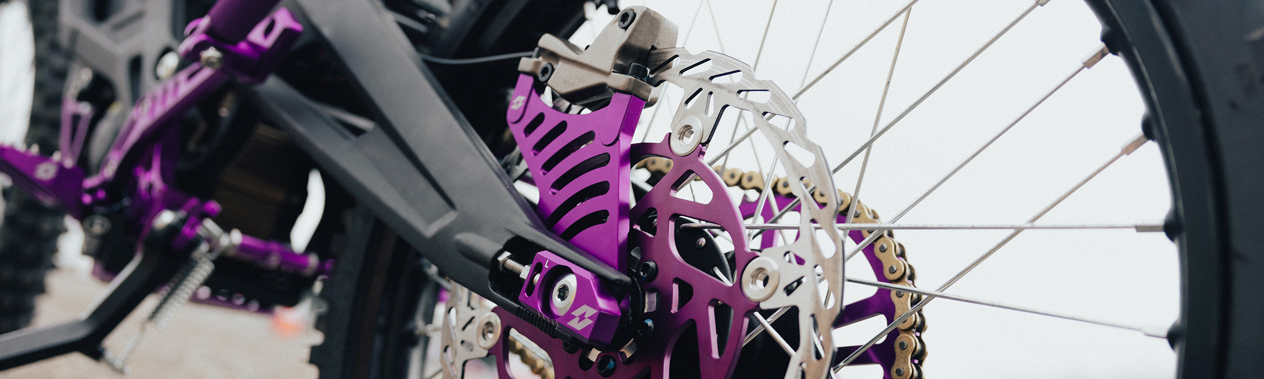 Full-E Charged Rear Brake Caliper Bracket for Talaria / Light Bee 250mm Oversize Brake Disc Purple