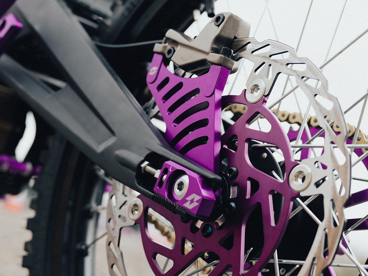 Full-E Charged Rear Brake Caliper Bracket for Talaria / Light Bee 250mm Oversize Brake Disc Purple